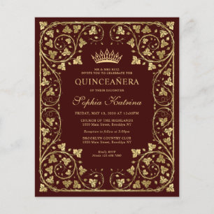 Budget  Burgundy Red Gold Tiara Quinceanera