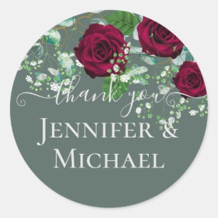 BUDGET Burgundy Red Roses Gypsophila WEDDING Ronde Sticker