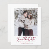 Budget Burgundy Red Text Foto Save the Date (Voorkant / Achterkant)