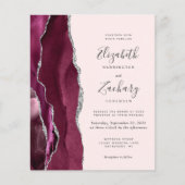 Budget Burgundy Silver Agate Blush Wedding Invite (Voorkant)
