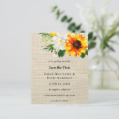 Budget Burlap Sunflower & Whi Floral Save the Date (Staand voorkant)