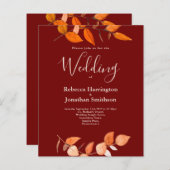 Budget Burnt Oranje Leaf Red Wedding RSVP nodigt u (Voorkant / Achterkant)