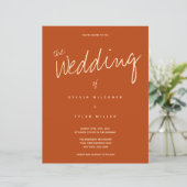Budget Burnt Oranje Typography Wedding Invitation (Staand voorkant)
