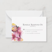 BUDGET Butterfly Floral Wedding RSVP Kaart Notitiekaartje (Voorkant)