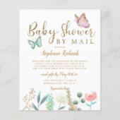 Budget Butterfly Gold Baby shower per post Uitnodi (Voorkant)