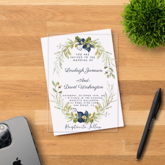 Budget Cadre floral bleu faire-part de mariage (Insitu (Carte d'invitation))