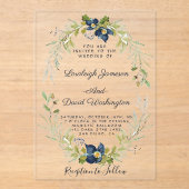 Budget Cadre floral bleu faire-part de mariage (Recto)