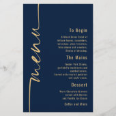 Budget Calligraphie Marine Blue Gold Mariage Menu (Devant)