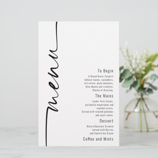 Budget Calligraphie Moderne Mariage Menu (Debout devant)