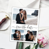 Budget Calligraphy 3 Foto Collage Save The Date Aankondigingskaart