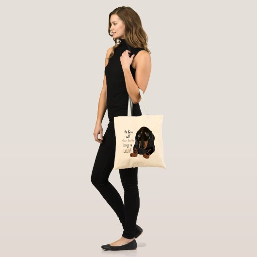 Budget Canvas tas "Hug a dog" Dachshund (Voorkant (model))