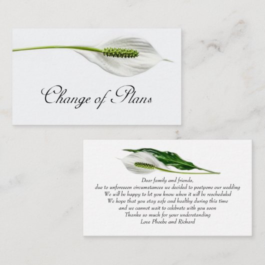 Budget. Carte de note Changement de plan en blanc (Devant / Derrière)