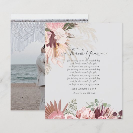 BUDGET Carte de remerciements photo Pampas Mariage (Devant / Derrière)