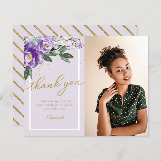 Budget Carte de remerciements Purple Floral (Devant / Derrière)