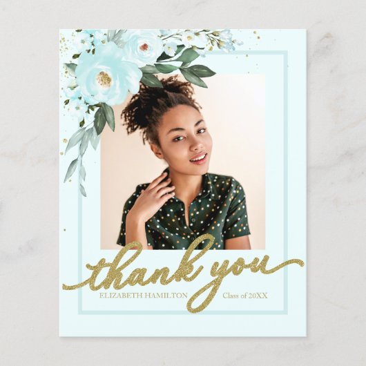 Budget Carte de remerciements Turquoise Floral Gra (Devant)