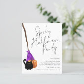 Budget Cat Broomstick Spooky Halloween Uitnodiging (Staand voorkant)