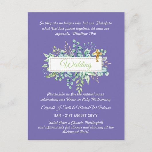 BUDGET Catholique Mariage Invitations Croix de ver (Devant)