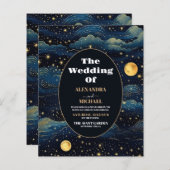 Budget Celestial Midnight Blue Stars Maan Bruiloft (Voorkant / Achterkant)