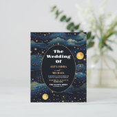 Budget Celestial Midnight Blue Stars Maan Bruiloft (Staand voorkant)