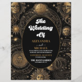 Budget Celestial Zwart Goud Bruiloft Flyer (Voorkant)