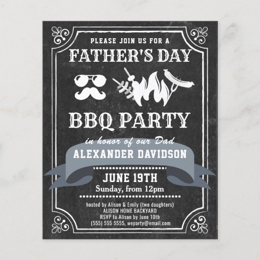 BUDGET Chalkboard Vaderdag BBQ Party nodigt uit Flyer (Voorkant)