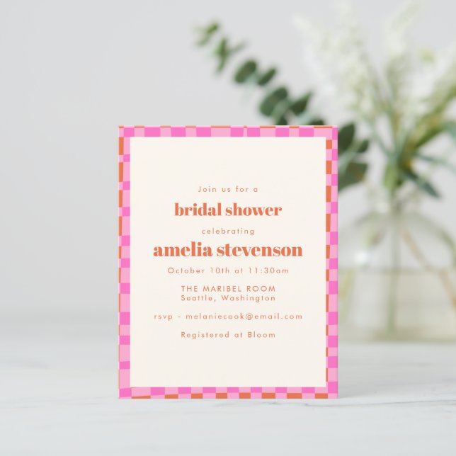 Budget Checker Pink Orange Bridal Shower Invite (Staand voorkant)