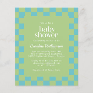 Budget Checkerboard Blue Green Baby shower nodigt 
