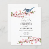 Budget Cherry Blossom Bird Evening Party Invite (Voorkant / Achterkant)