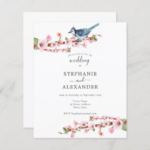 Budget Cherry Blossom Blue Bird Wedding Invite
