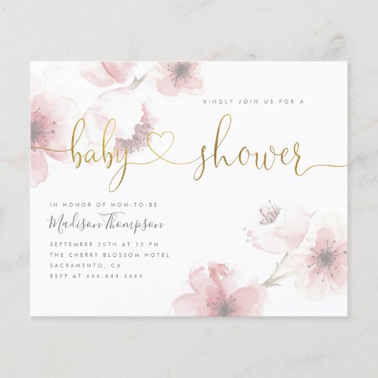Budget Cherry Blossom Gold Floral Baby shower (Voorkant)