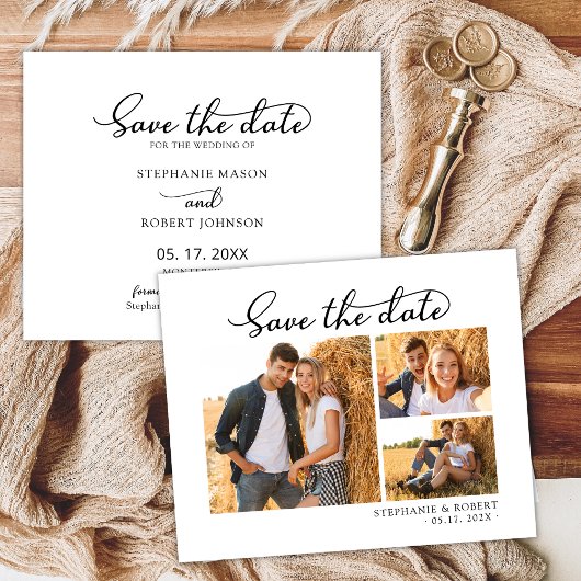 Budget Chic 3 Foto Bruiloft Save The Date Kaart