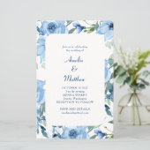 Budget Chic Blue Waterverf Floral Wedding Invite (Staand voorkant)