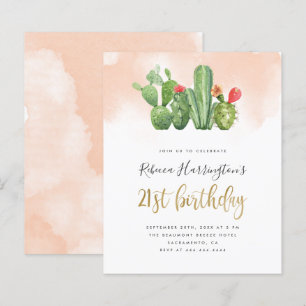 Budget Chic Blush Waterverf Cactus 21st Birthday