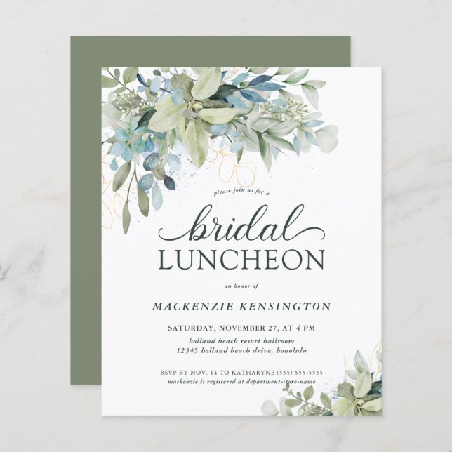 BUDGET Chic Eucalyptus Bridal Luncheon Uitnodiging (Voorkant / Achterkant)