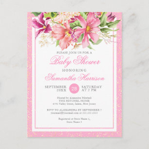Budget Chic Flowers Bouquet Pink Cute Baby shower Uitnodiging Briefkaart