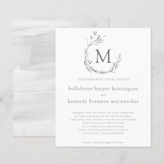 BUDGET Chic Grey White Waterverf Floral Wedding (Voorkant / Achterkant)