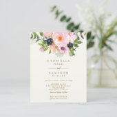 Budget Chic Pink Floral Waterverf Wedding Invite (Staand voorkant)