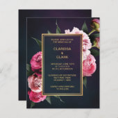 BUDGET Chic Pink Peony & Gold Wedding Invitation (Voorkant / Achterkant)