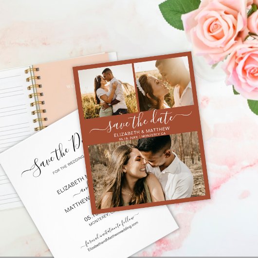Budget Chic Script Photo Terracotta Save the Date Flyer