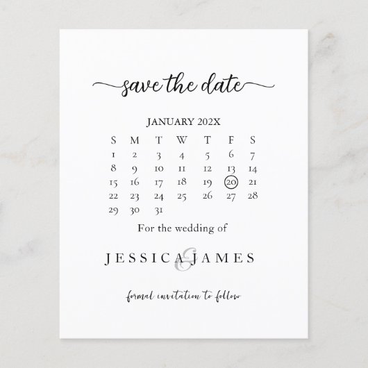 Budget Chique Zwart-wit Bruiloft Save the Date Flyer (Voorkant)