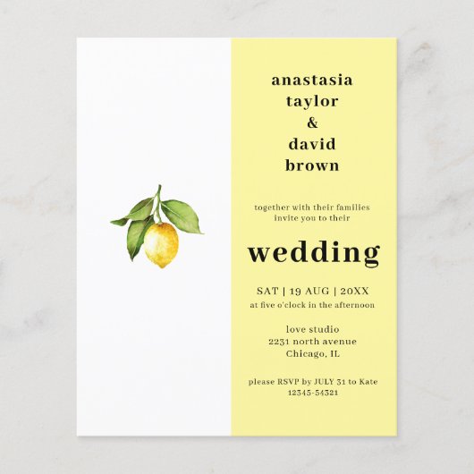Budget Citrus Citrus Bruiloft Uitnodiging (Voorkant)