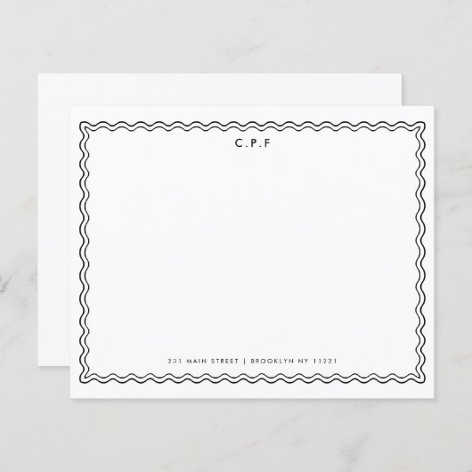 Budget Classic 3 Monogram Wave Border Note Card (Voorkant / Achterkant)