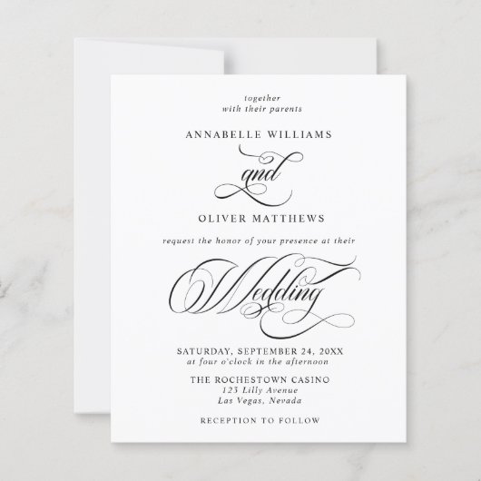 Budget Classic Black & White Wedding Invitation (Voorkant)