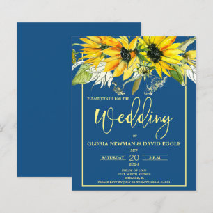 Budget Classic Blue Sunflower Weduwen Uitnodiging