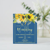 Budget Classic Blue Sunflower Weduwen Uitnodiging (Staand voorkant)