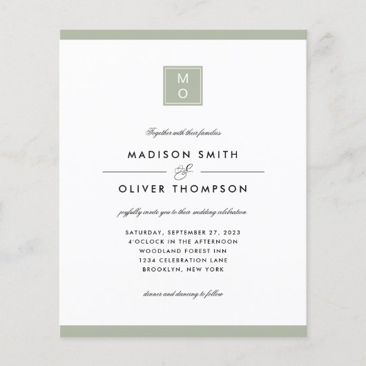 BUDGET Classic Elegante Sage Groene Monogram Bruil (Voorkant)