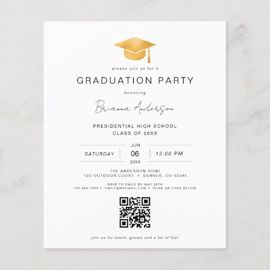 Budget Classic Minimalistisch Goud QR Code Afstude (Voorkant)