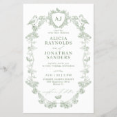 Budget classic sage all in one wedding invitation flyer (Voorkant)