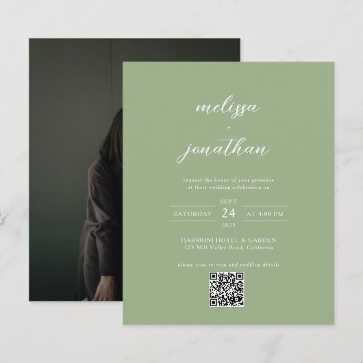 BUDGET Classic Sage Green Photo QR Code Wedding (Voorkant / Achterkant)