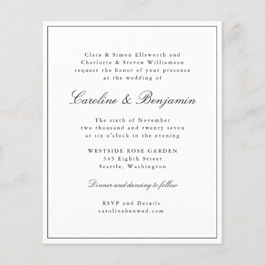 Budget Classic Script Elegant Wedding Invitation (Voorkant)